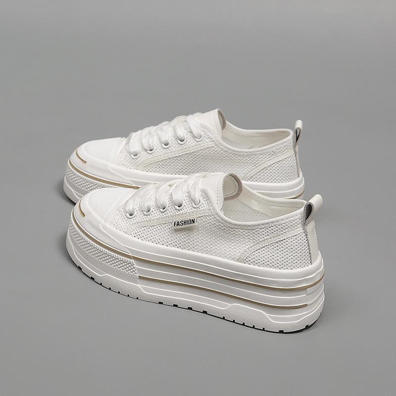 Casual Shoes Women's Imitation Leather 2025 Summer New Mesh Breathable Soft Sole Light White Shoes Small Height