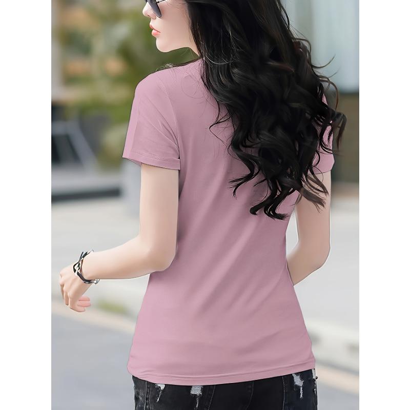 Women's Casual Fashion V-Neck Top Summer White T-shirt