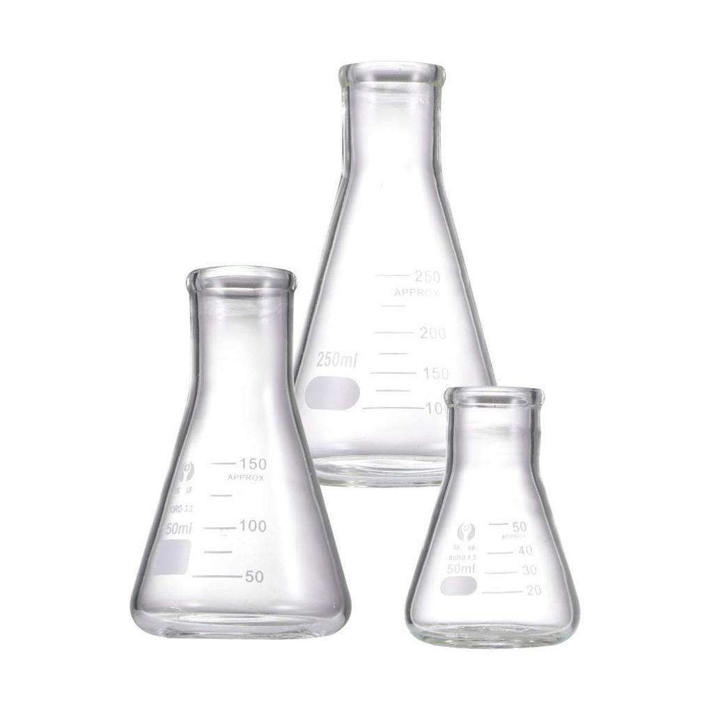 WINOMO Erlenmeyer Glass Flasks for Laboratory Use, 50ml/150ml/250ml, 3-Piece Set