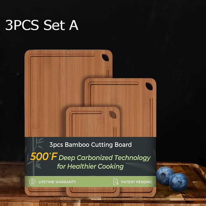 3PCS Bamboo Cutting Board Durable Wood Cutting Boards for Kitchen Chopping Board Solid Wood Non-slip Cut Vegetable Fruit Board