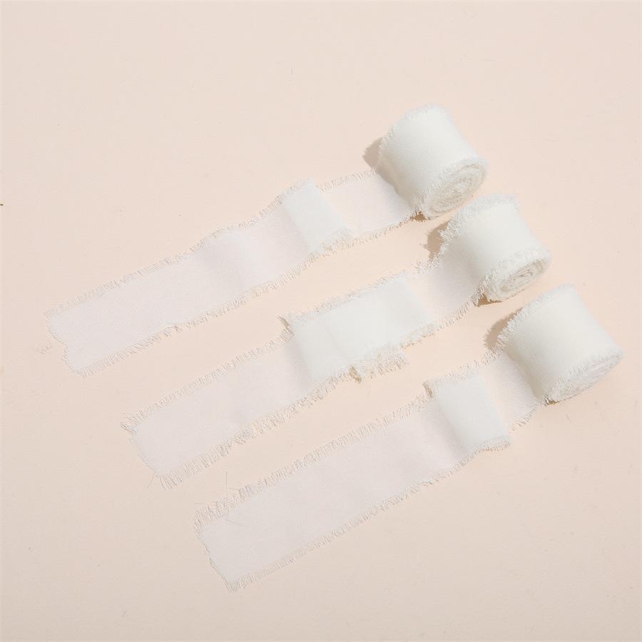 3 Roll/set 5m Frayed Edged Satin Handmade Chiffon Silk Ribbon For Wedding Invitation Bouquets Birthday Party DIY Decoration Gift