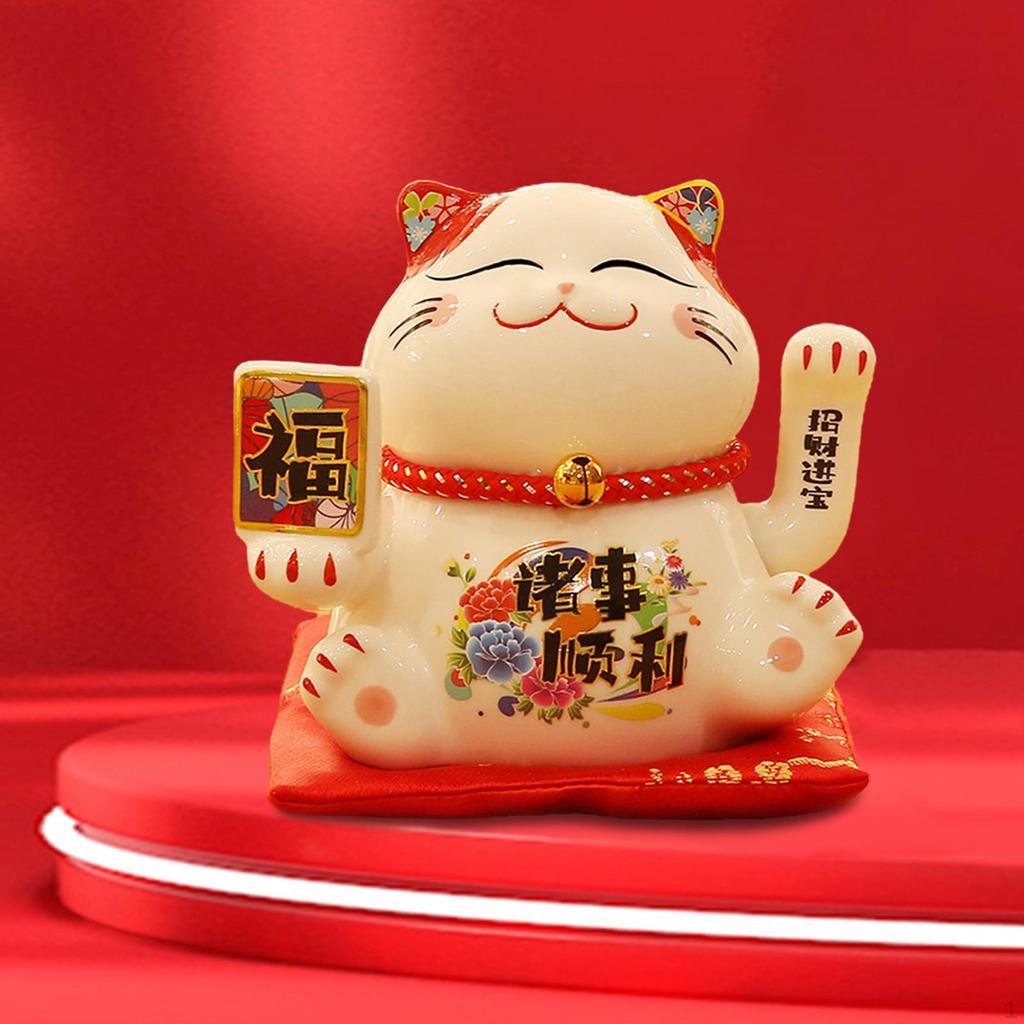 Chinese Cat Ornaments Animal Figurine Ceramic Waving Craft Sculpture Statue for Garden Indoor