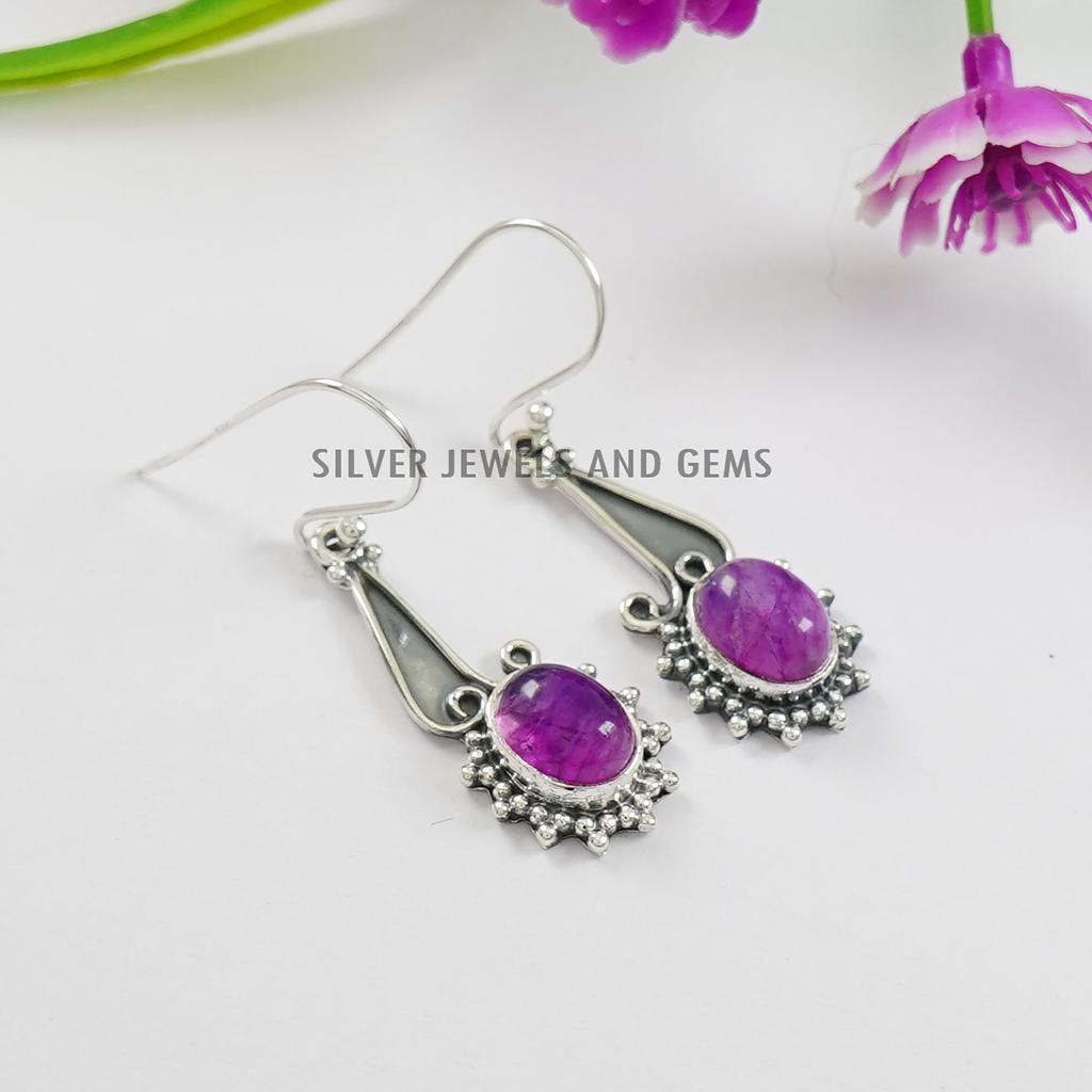 Oval Malachite Earrings: Handmade 925 Sterling Silver Gemstone Dangle