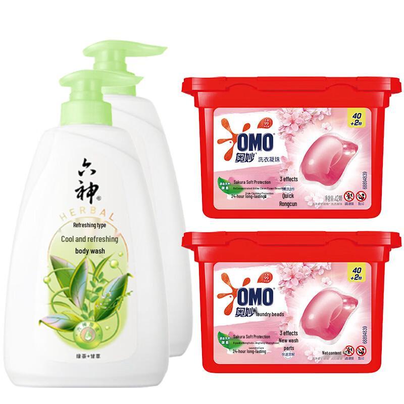 

Набор: Освежающий гель для душа Liushen и капсулы для стирки Omo