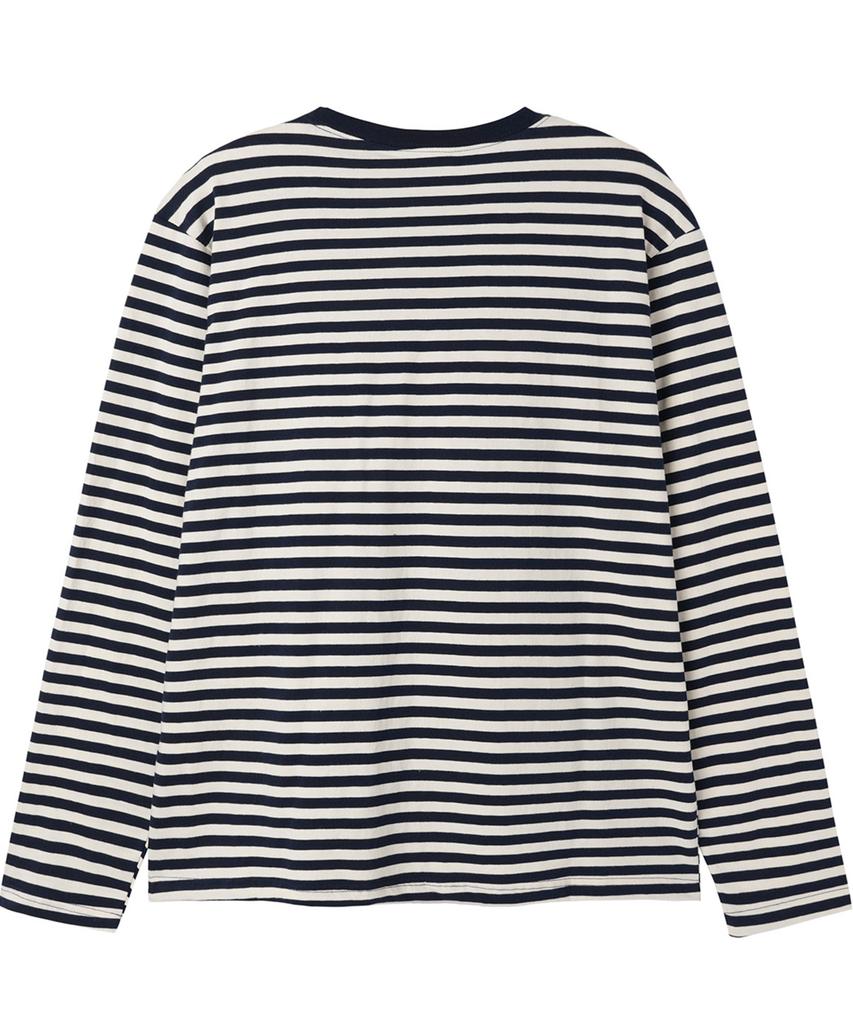 Opeunyadeu(Owai) Stripe Bold Letter L/S Tee - Navy