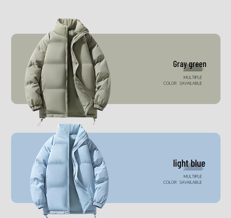 Men's Trendy Winter Down Coat: Loose, Thick Cotton-Padded Stand-Up Collar Jacket, Solid Color, Versatile Outerwear for Couples