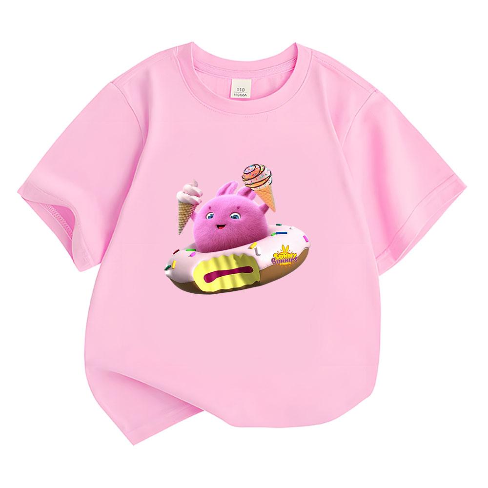 Sunny Bunnies Children's Cartoon T-Shirt Cotton Kids Tees Ice Cream Pattern Cute Boys Girls Tops O-Neck Short Sleeve Summer