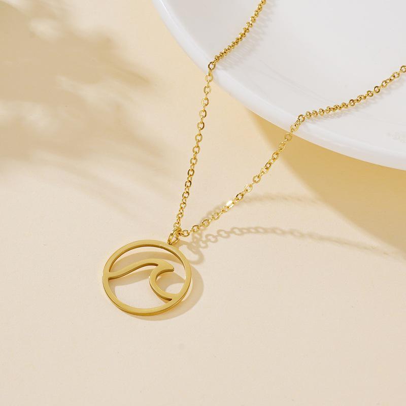 Elegant Wave Pendant Necklace - Stainless Steel Fashion Accessory for Women