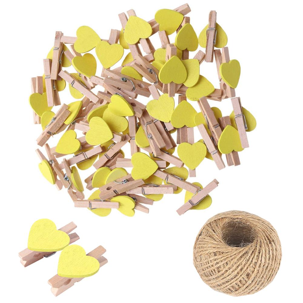 Mini Wooden Heart Clothespins, Multicolor Small Clothespins with Heart,  Tiny Clothes Pins with String for Photos Display,DIY Craft,Wedding Decor
