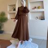 2025 Elegant Long Sleeve Pleated Tie-Up Dress: Middle Eastern Women's Fashion