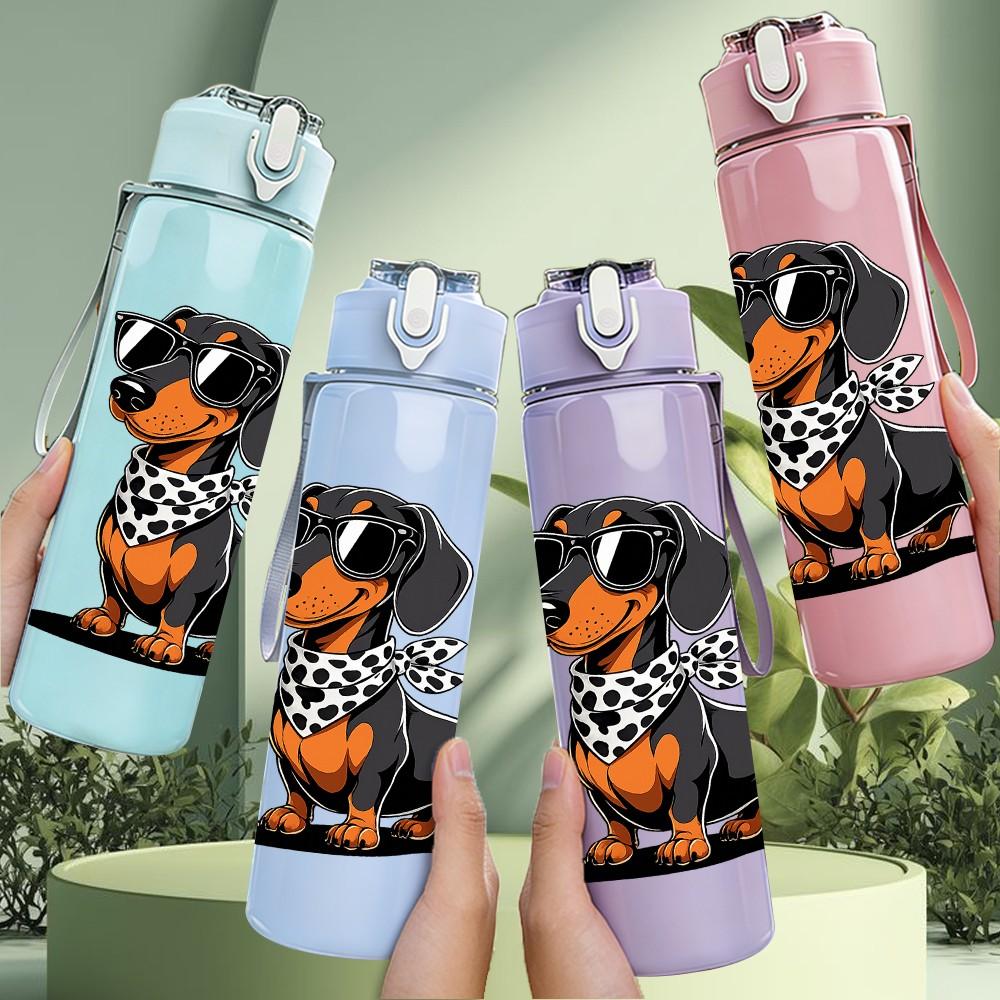1PC Dachshund Puppy Dog Print 750ml Color Plastic Sports Water Bottle Leakproof Flip Straw Lid Suitable for Sports Office Home Use
