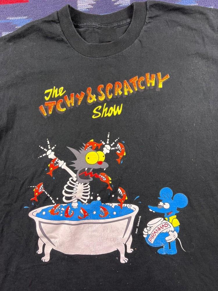 VTG Itchy And Scratchy Show Funny Cotton Black All Size T Shirt For Fans TR628