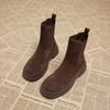 Zapatos planos retro coreanos de ante para principios de otoño, moda otoño e invierno 2025, super fuego, Chelsea de suela gruesa, estilo extranjero, botines pequeños