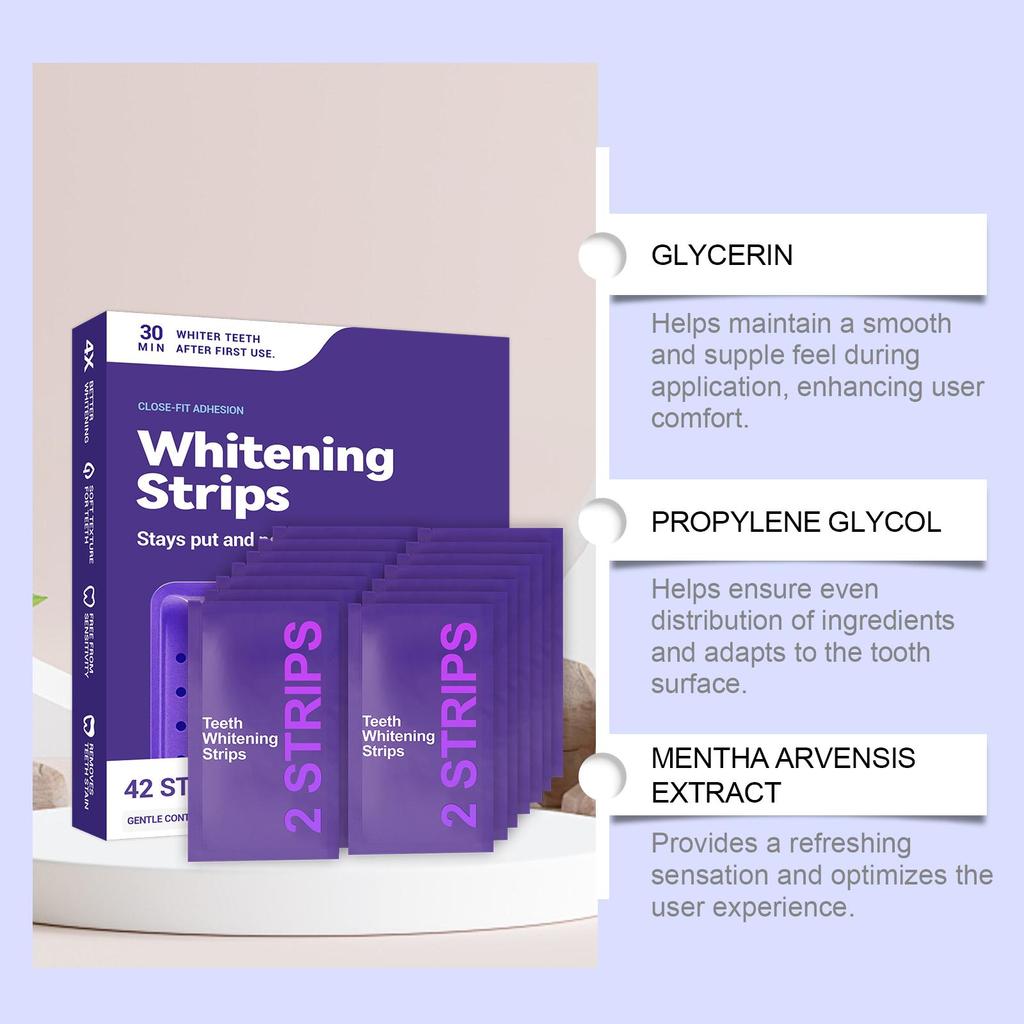 Purple Tooth Whitening Strips for Sensitive Teeth, Compact and Portable, Brightens Smile Anywhere, Anytime