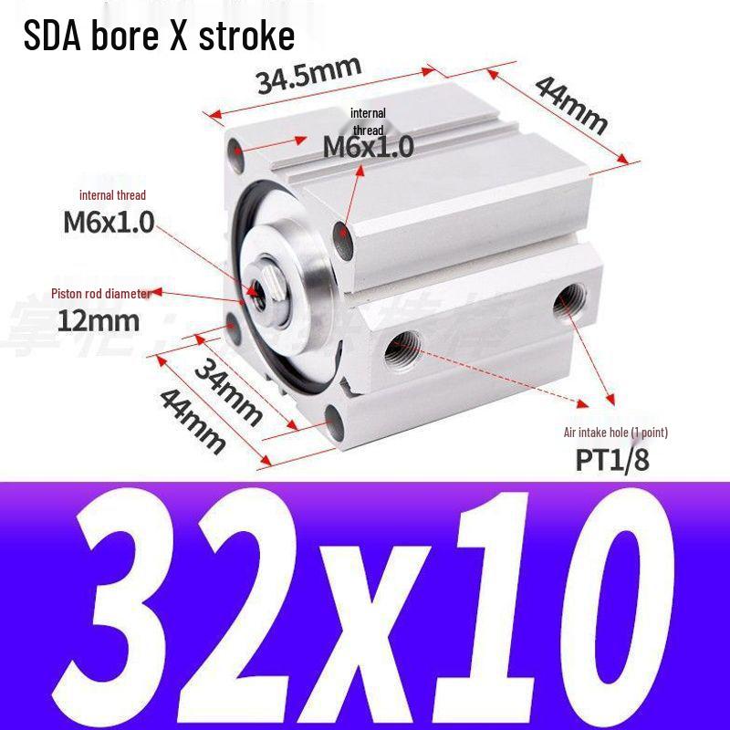 SDA Mini Pneumatic Cylinder, High Thrust, Thin Type, Bore Sizes 20/25/32/40/50