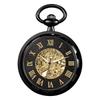 TREEWETO Pocket Watch, Hand-wound, Antique, Mechanical, Skeleton, Men's, with Chain (black)