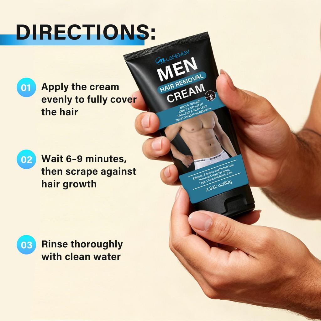Men’s Hair Removal Cream-Soothing, Painless And Flawless-Fast And Effective-Suitable For All Skin Types, 80g