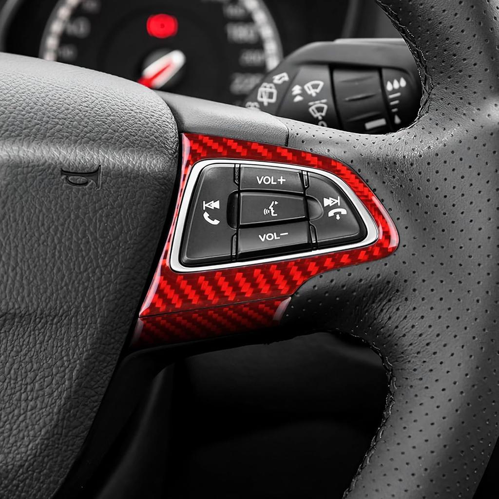 Real Carbon Fiber Steering Wheel, Button Chin Frame Covers for Ford Focus RS/ST/SE/ECO Boost (2015-2018), Decor Stickers Kit Interior Car