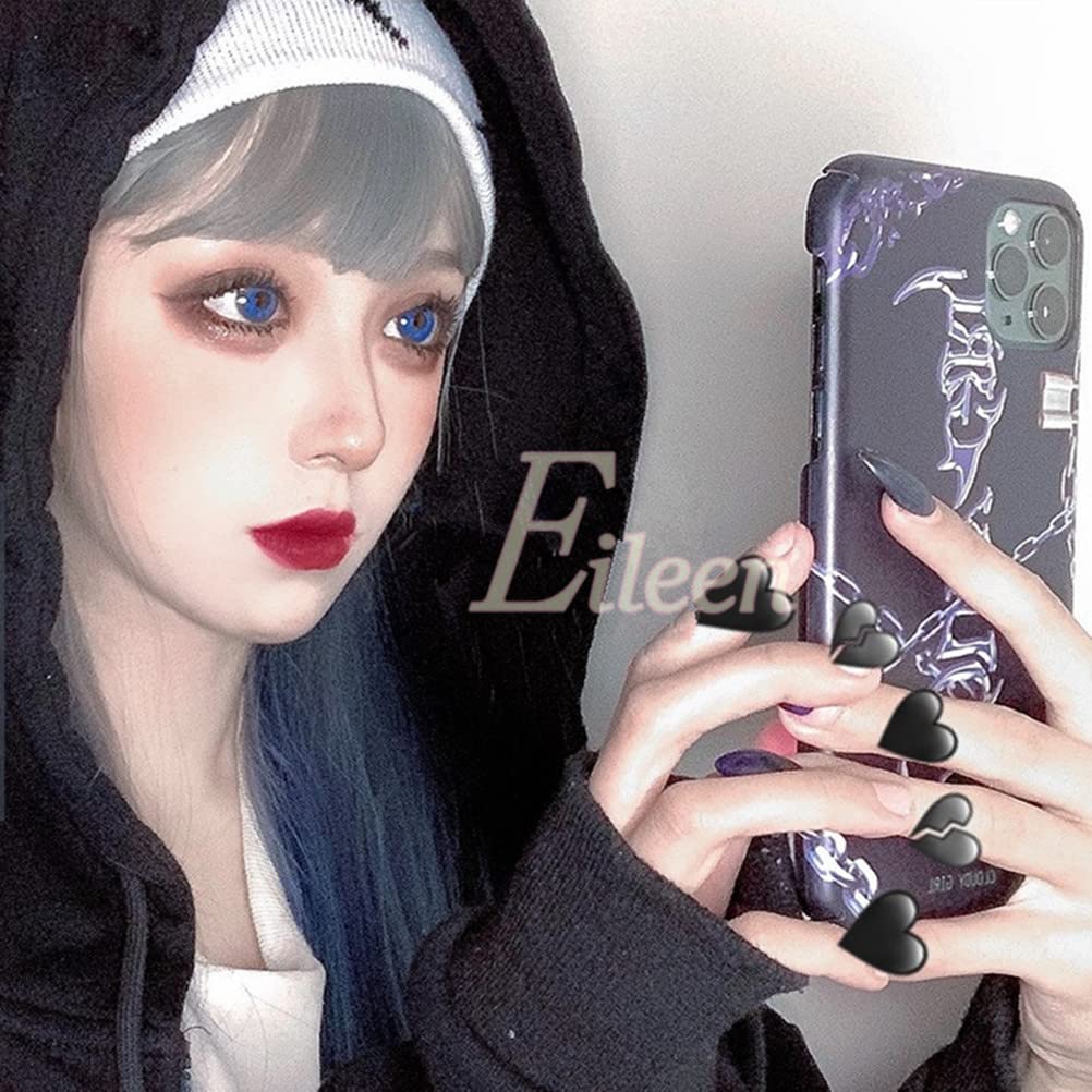 Eileen Blue Gray Medium Long Full Wig Wig Straight Natural Harajuku Style Popular Small Face Effect Cute Medical Women's