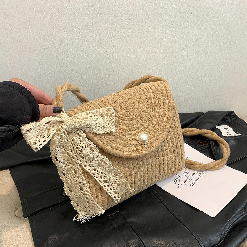 Beach Trend Personality 2025 Silk Scarf New Summer ins Trendy Straw Simple Rattan One Shoulder Crossbody Underarm Bag