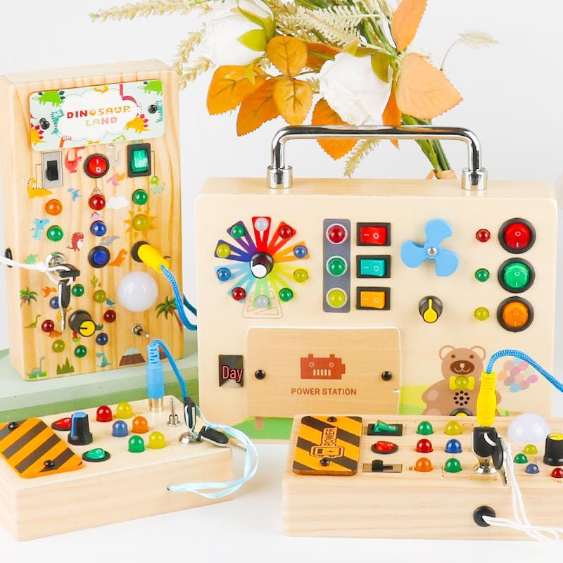 Children's LED Light Wooden Busy Board: Interactive Early Education Toy