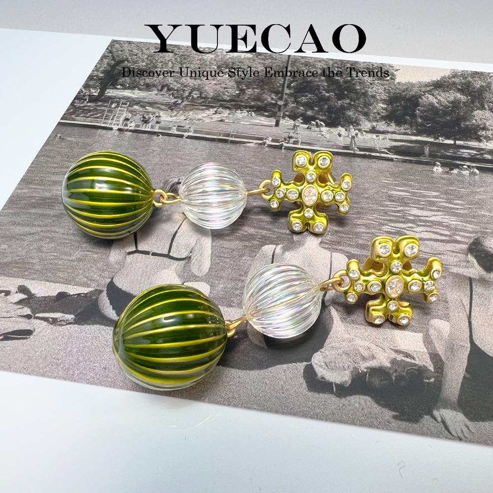 TB Retro Earrings: High-End, Light Luxury with Gold-Plated Copper, Ceramic Beads, European and American Medieval Style