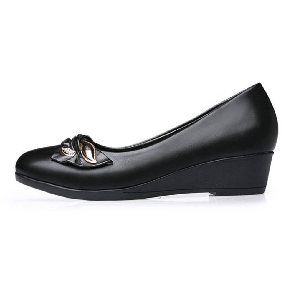 women fashion sweet black comfort spring slip on office wedge heel shoes lady casual hotel work beige heel shoes ab622