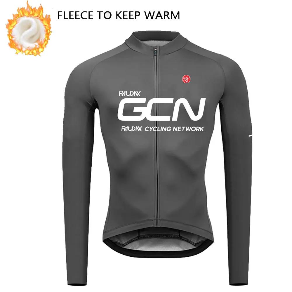 RAUDAX GCN Bike Team Winter Long Sleeves Cycling Clothing Men's Thermal Fleece Cycling Jersey Set Moutain Road Bike Uniform