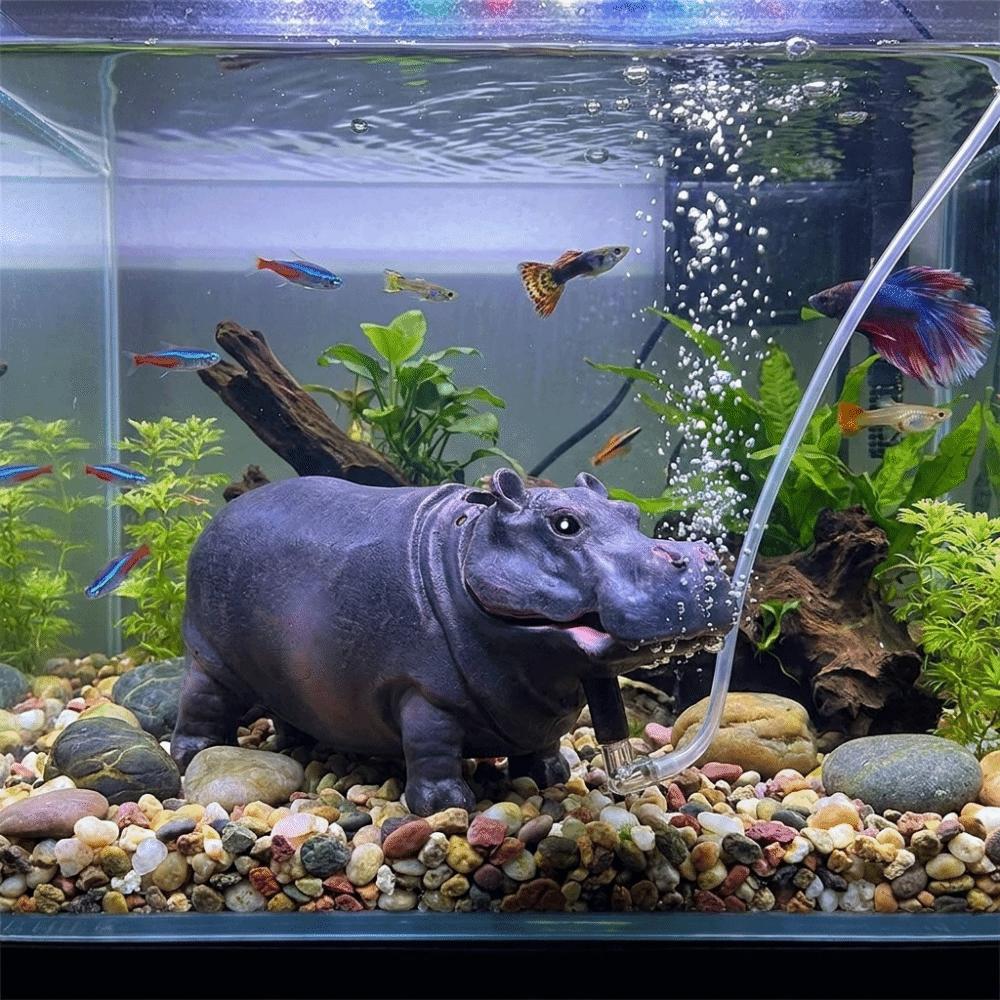 Pneumatic Hippo Oxygen Pump Efficient Realistic Aquarium Hippo Ornament Air Pump Aerator Fish Tank Filter Aquariums