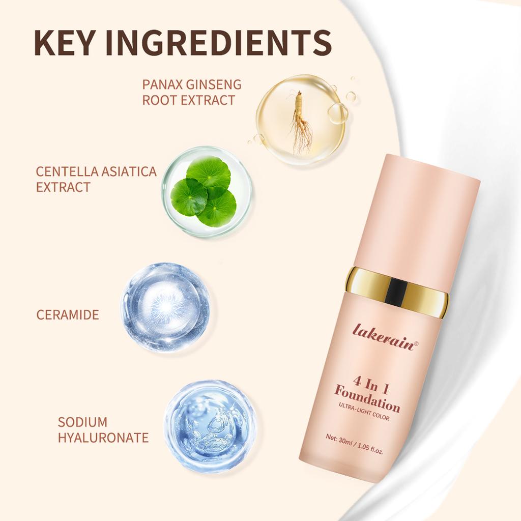 Xiaomi Color Changing Foundation 4 In 1 Moisturizing SPF 30+ Hydrating Color Longwearing Waterproof Travel Coverage Makeup Base