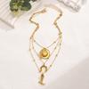 3pcs Set Bohemian Retro Inlay Turquoise Cactus Ox Head Pendant Beaded Multi-layer Necklace for Women Fashion Personality Jewelry