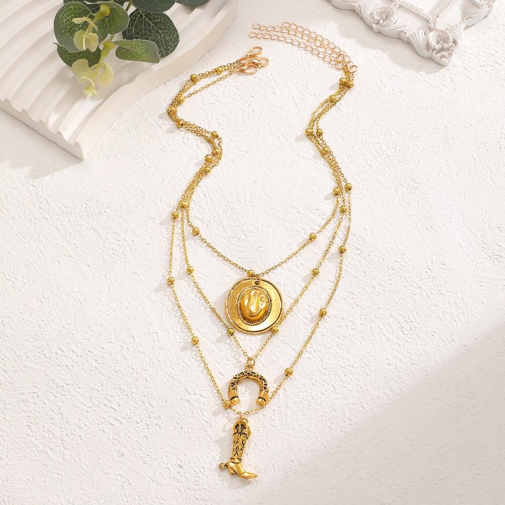3pcs Set Bohemian Retro Inlay Turquoise Cactus Ox Head Pendant Beaded Multi-layer Necklace for Women Fashion Personality Jewelry