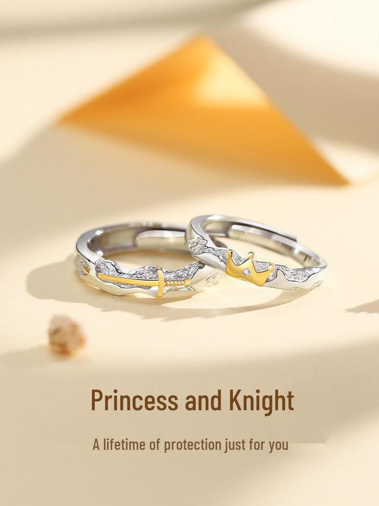 Princess and Knight S925 Sterling Silver Commemorative Couple Rings for Men and Women - Fashionable Qixi Festival Gift
