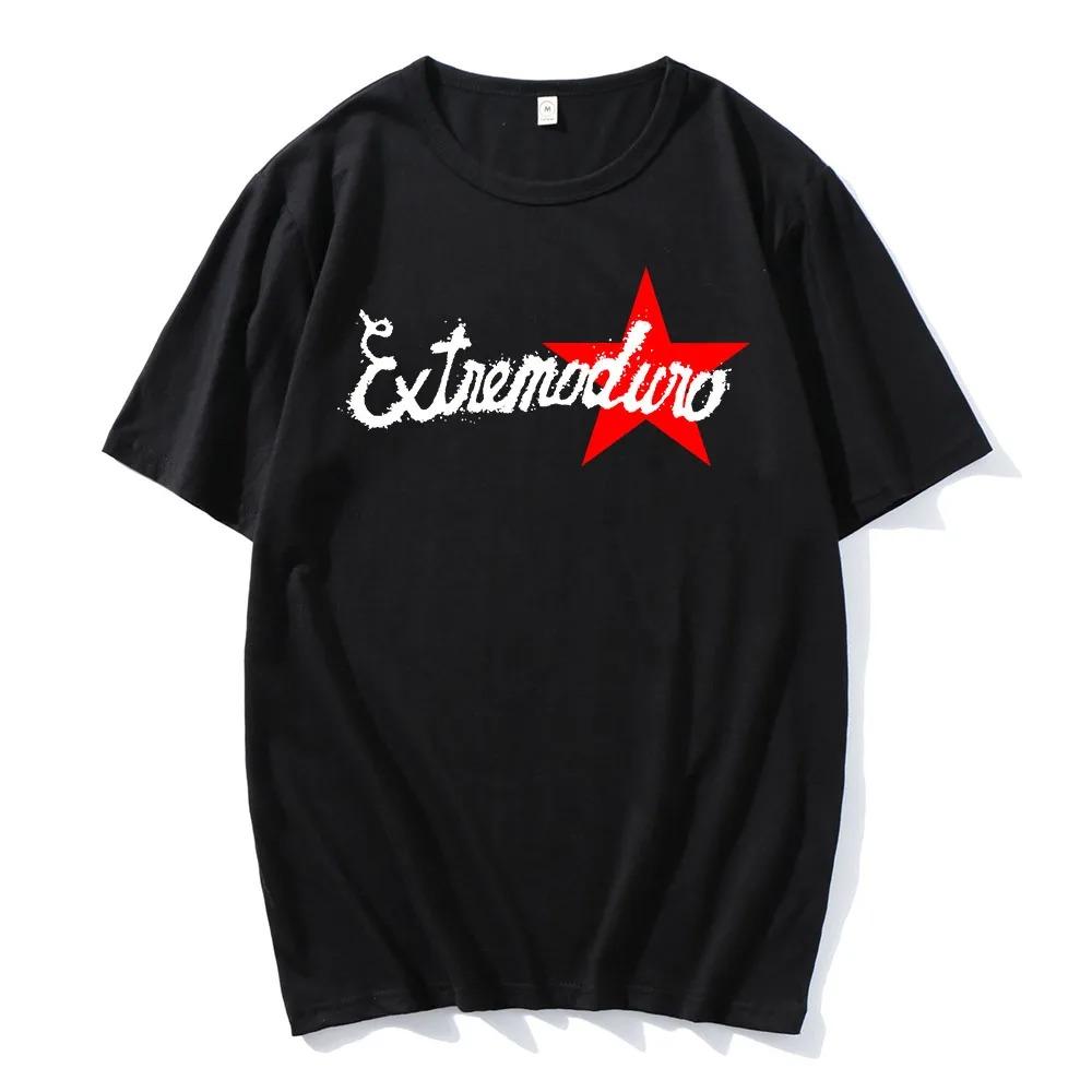 Extremoduro Spanish Rock Theme White TShirt Front GraffitiStyle Band Name Red Star Design Women and Unisex Tshirts Tops