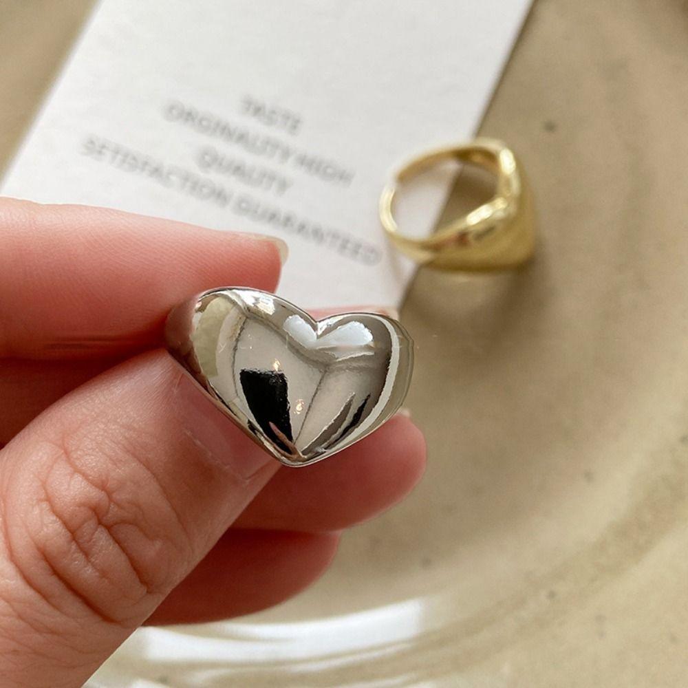 Jewelry Accessories Geometric Open Ring Geometric Wide Finger Buckle Metal Heart Ring  Women