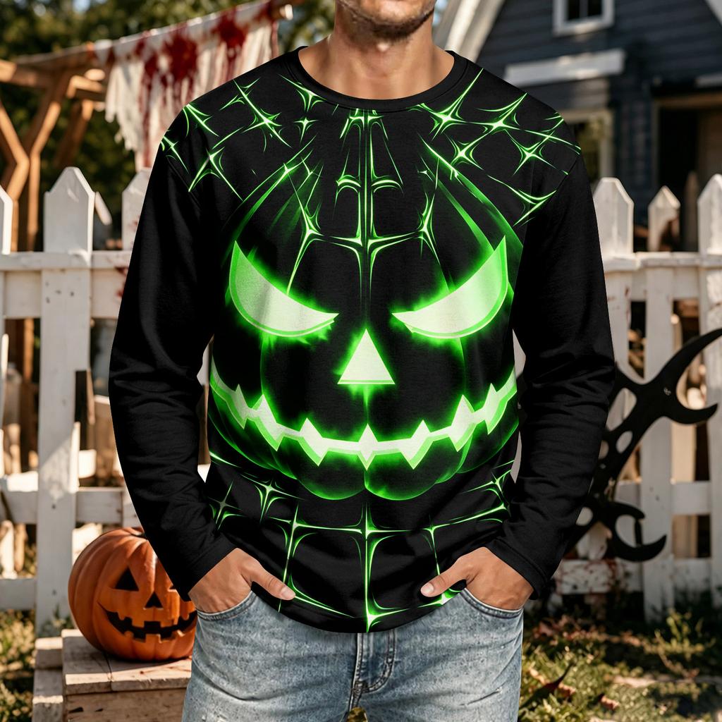 Men's Halloween Neck Long Sleeve Shirt for Casual Comfort