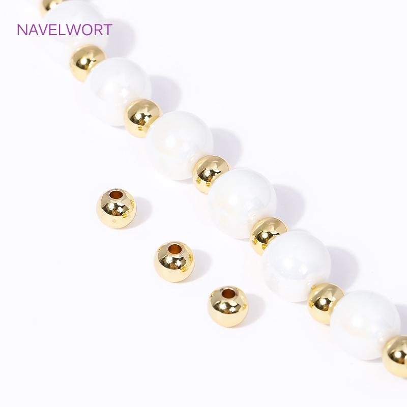 2MM-8MM 18K Gold Plated Round Ball Beads Spacer Beads Brass Metal Loose Beads For Making Bracelet DIY Jewelry Making Accessories