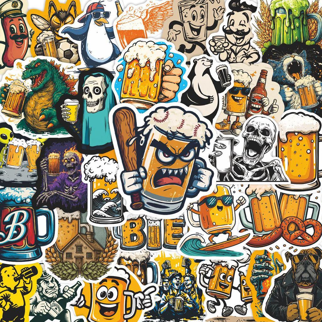 50 pièces d'Autocollants Tendance Bière Graffiti pour Skateboard, Bouteilles d'Eau, Cahiers, Agendas et Valises