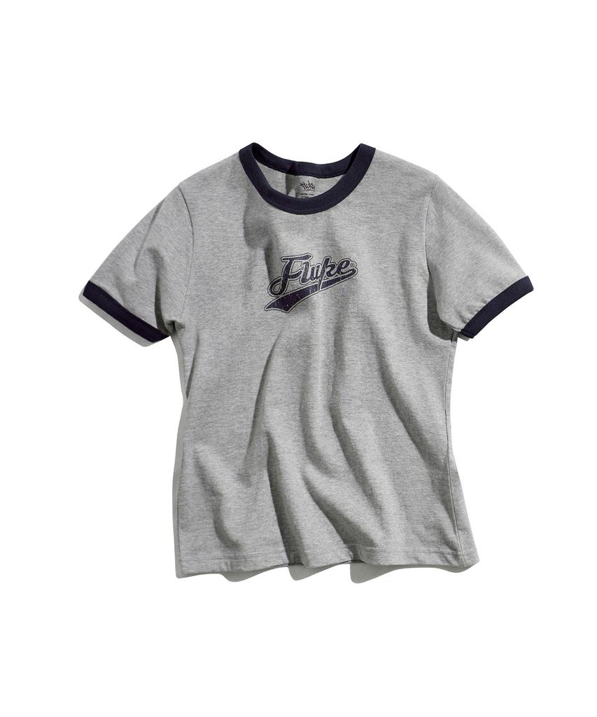 Peullukeu Retro Script Logo Ringer T-Shirt Grey Navy Fst359