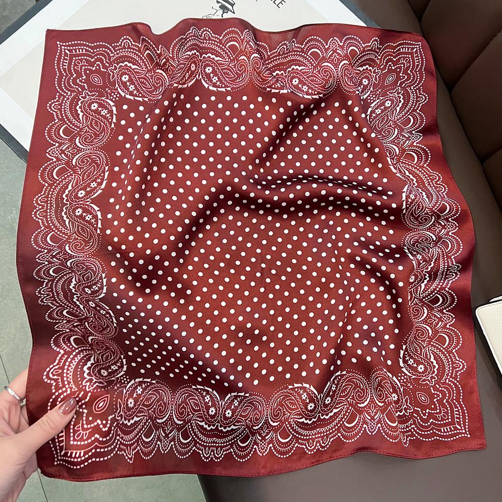 Women Silk Scarf White Polka Dot Small Square Scarf Fashion Decorative Neckerchief For Spring Summer