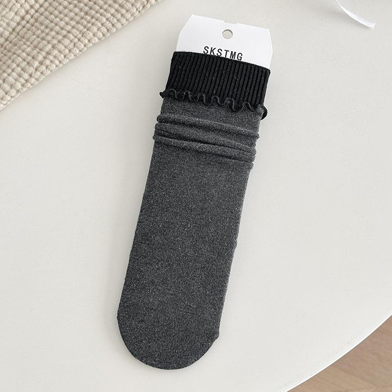 Female Spring and Autumn All Match Match Color Fungus Edge Roll Edge In The Tube Pile Cotton Socks