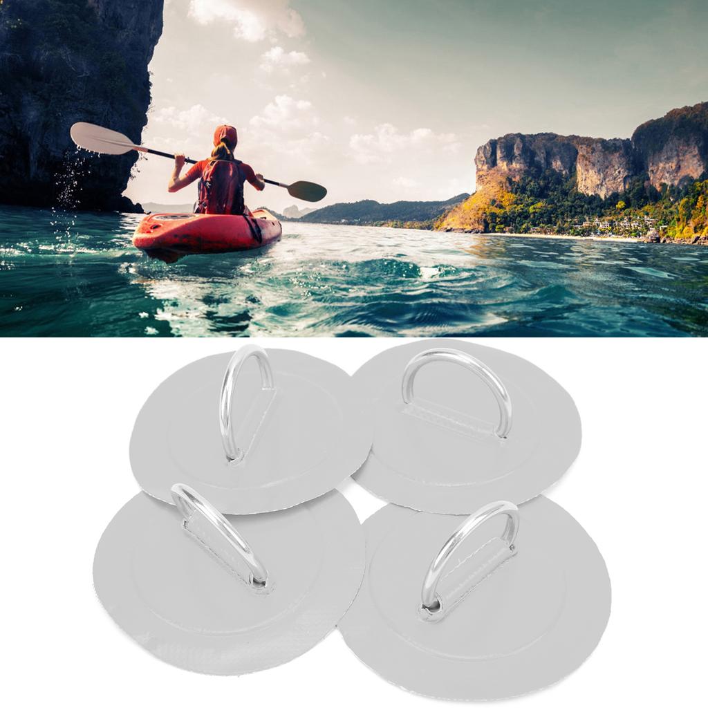 4 Pcs Inflatable Boat D  Pad Patch PVC   Marine Stainless Steel Fixed Buckle(Black )