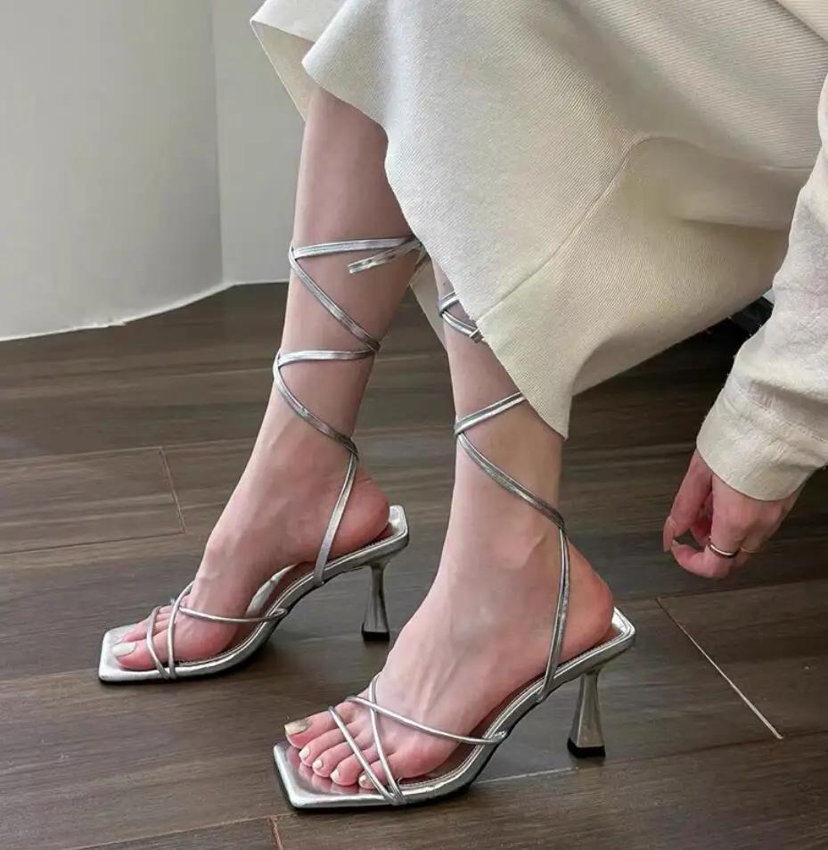 Fashion 2025 Women's Summer Cross Strap Designer Party High Heel Shoes Stiletto Sandals Daily Office Fashion Womens Thin Heels Sandals