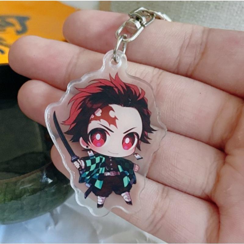Kawaii Demon Slayer Cartoon Acrylic Keychain Kamado Tanjirou Anime Action Figures Doll Car Key Bag Decoration Cute Gift for Girl