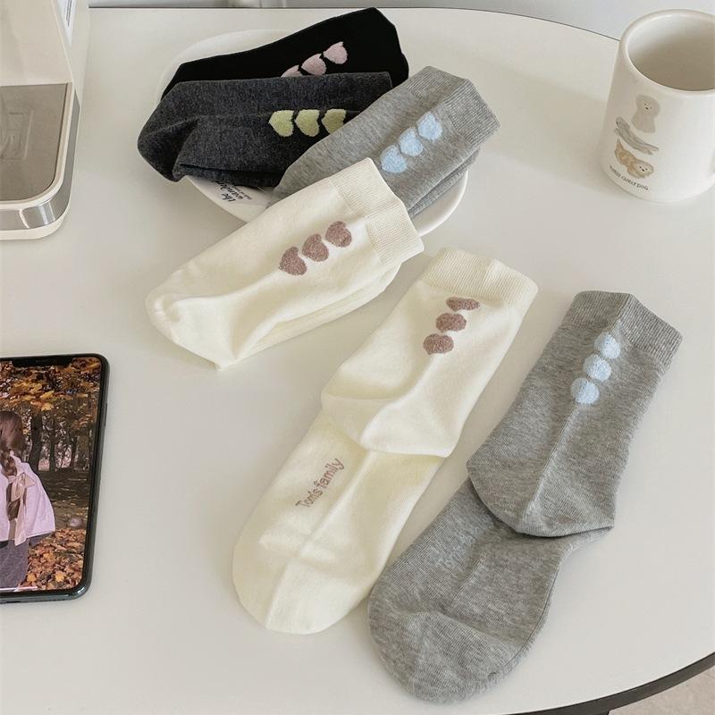 Socks Women'S Medium Tube Socks Flocked Love Women'S Socks Pure Cotton Breathable Socks