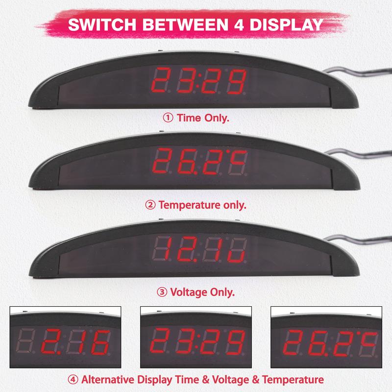 LED Car Clock 24-Hour Thermometer Car ide Outside Temperature Meter Digital Battery Voltage Monitor DC 8~28V Voltmeter