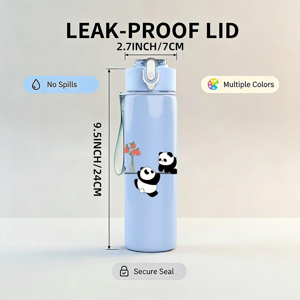 1PC Minimal Panda Doodle Sketch Pattern 750ml Color Plastic Sports Water Bottle Leakproof Flip Straw Lid Suitable for Sports Office Home Use