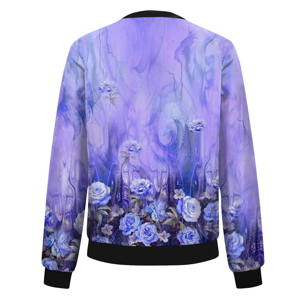 Giacca con cerniera stampata casual alla moda da donna con tasche e cappotto a maniche lunghe