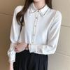 Camisa blanca de gasa para primavera y otoño, camisa de manga larga con diseño de nicho para oficina, camisas formales de temperamento elegante