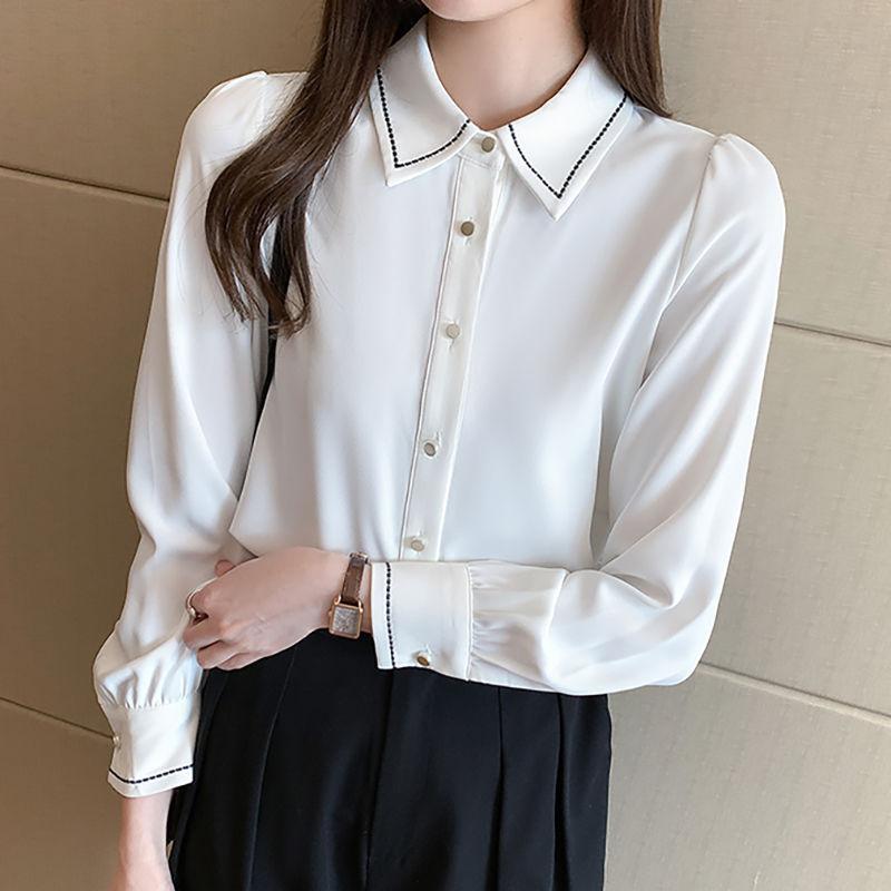 Camisa blanca de gasa para primavera y otoño, camisa de manga larga con diseño de nicho para oficina, camisas formales de temperamento elegante